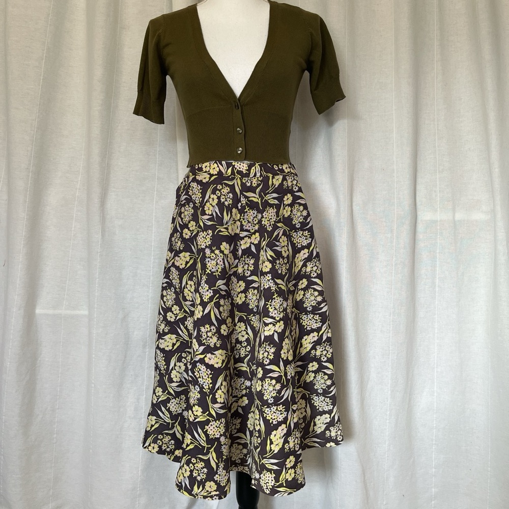Vintage 1970’s Spring Floral A-line Midi Skirt size XS